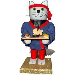 Sushi Chef Lucky Cat Nutcracker World Market Limited Edition 2016 7.5” h 4” w